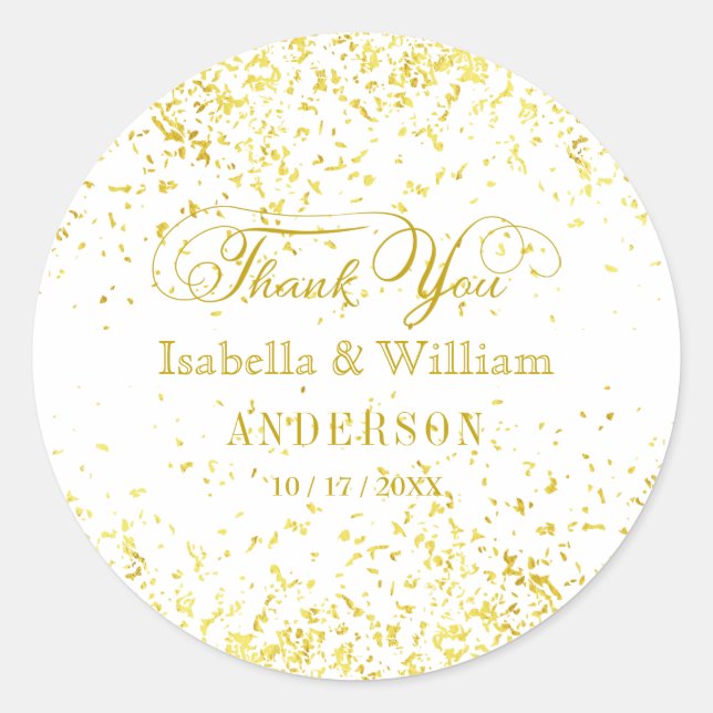Elegant Gold Glitter Confetti Wedding Thank You Classic Round Sticker (Front)