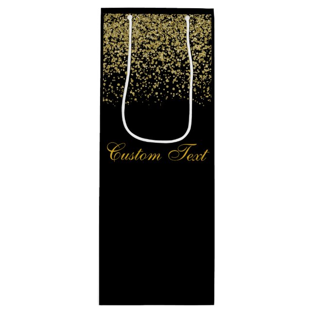 Elegant Gold Glitter Confetti Wedding Wine Gift Bag (Front)