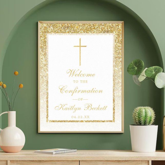 Elegant Gold Glitter Confirmation Or Baptism Poster (Creator Uploaded)