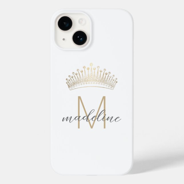 Elegant Gold Glitter Crown Monogram Initial Name Case-Mate iPhone Case (Back)