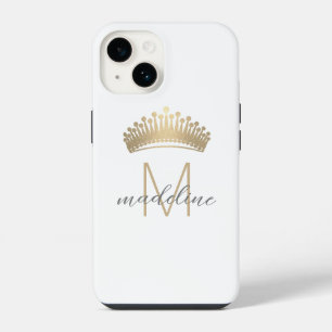 Elegant Gold Glitter Crown Monogram Initial Name iPhone 14 Case