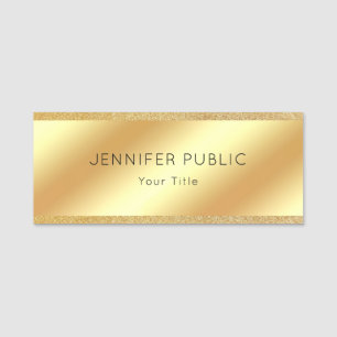 Elegant Gold Glitter Custom Glamourous Rectangle Name Tag