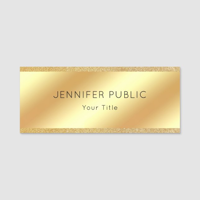 Elegant Gold Glitter Custom Glamourous Rectangle Name Tag (Front)