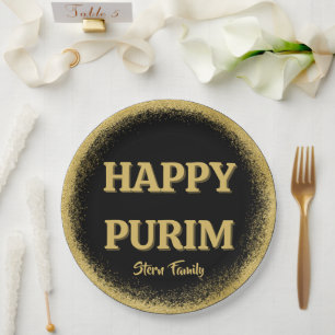 Elegant Gold Glitter Custom Happy Purim Paper Plate