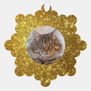 Elegant Gold Glitter Customized Cat Ornament Card