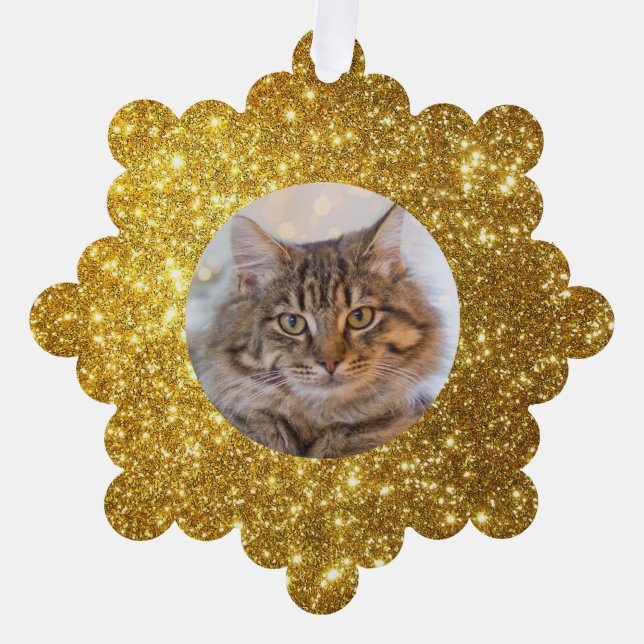Elegant Gold Glitter Customized Cat  Ornament Card (Front)