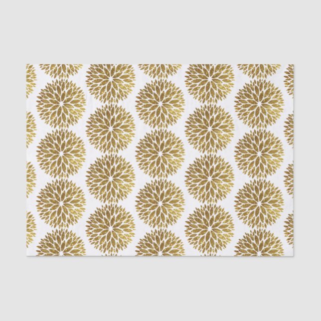 Elegant Gold Glitter Dahlia Flowers on White Tissue Paper (Front)