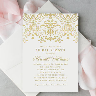 Elegant Gold Glitter Damask Wedding Shower Invitation