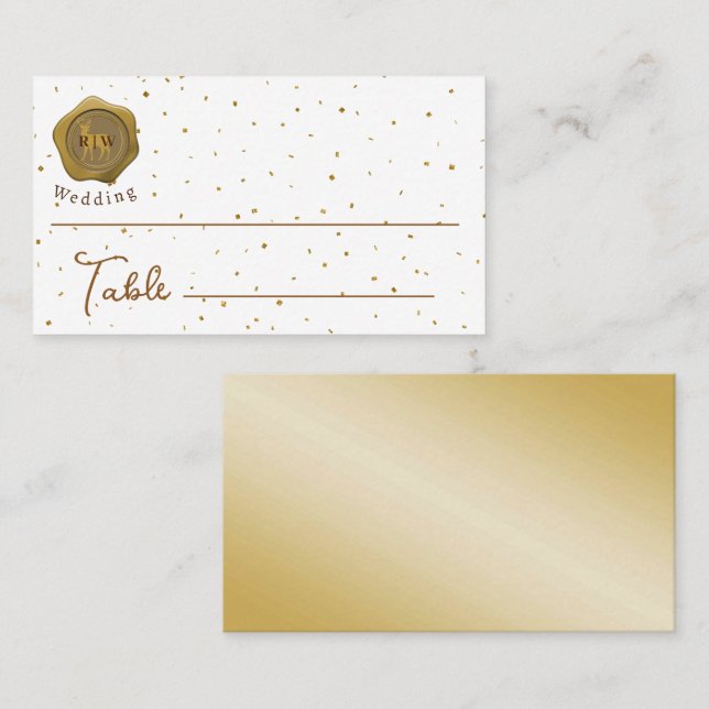 Elegant Gold Glitter Deer on Faux Gold Wax Seal  Place Card (Front/Back)