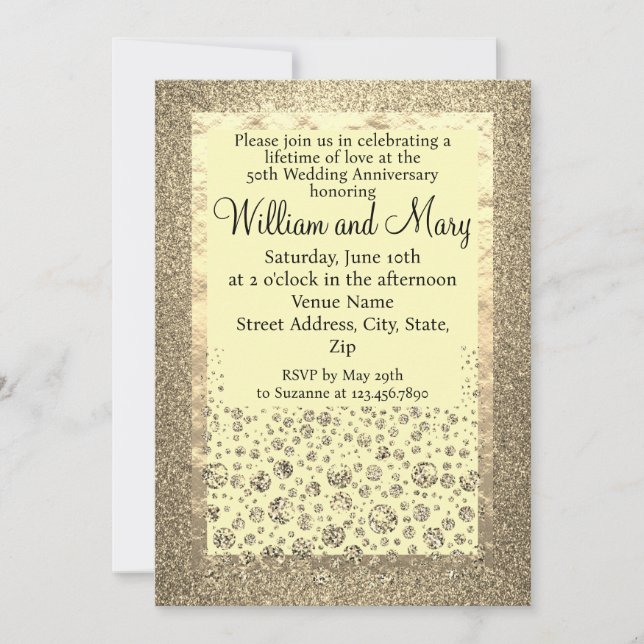 Elegant Gold Glitter Diamond 50th Anniversary  Invitation (Front)