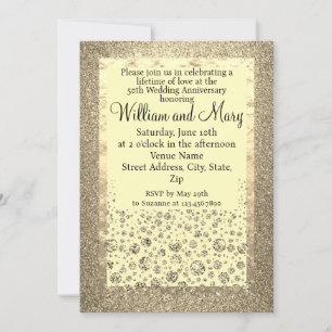 Elegant Gold Glitter Diamond 50th Anniversary  Invitation