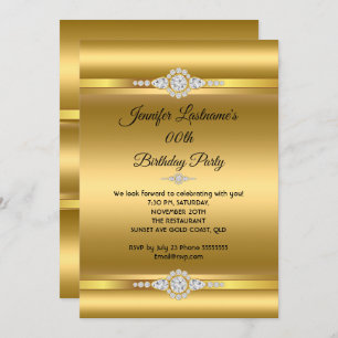 Elegant Gold Glitter Diamond Birthday Party 2 Invitation