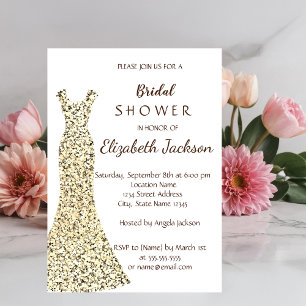 Elegant Gold Glitter Dress  Bridal Shower Invitation