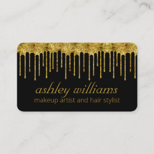 Elegant gold glitter drips  makeup hair loyalty business card