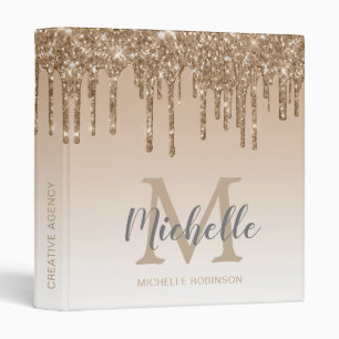 Elegant Gold Glitter Drips Monogrammed Binder