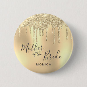 Elegant gold glitter drips mother of the bride 2 inch round button