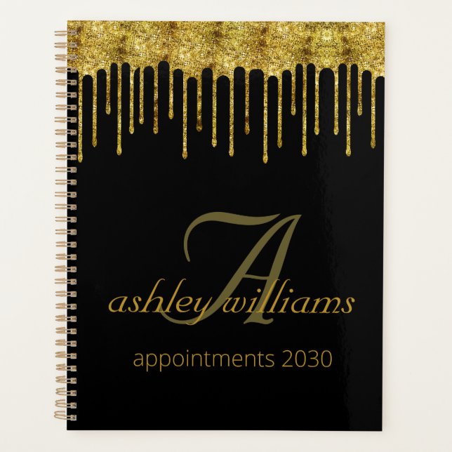 Elegant gold glitter drips  salon appointments planner (Front)