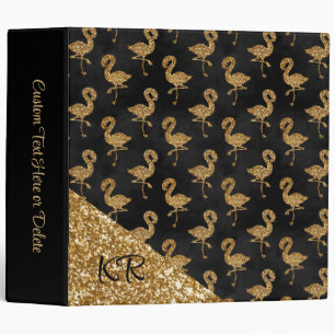 Elegant Gold Glitter Flamingo Pattern Monogrammed Binder