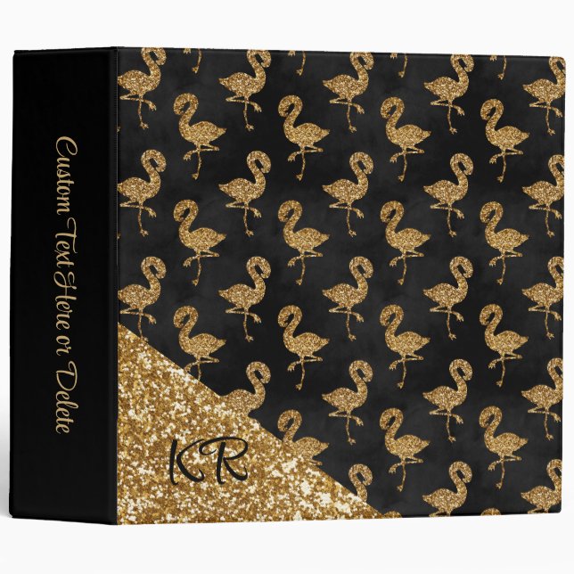 Elegant Gold Glitter Flamingo Pattern Monogrammed Binder (Front/Spine)