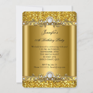 Elegant Gold Glitter Floral Diamond Birthday Party Invitation