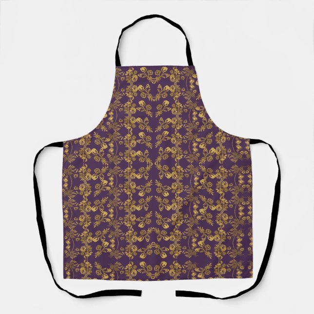 Elegant Gold Glitter Floral Garden Pattern Apron (Front)