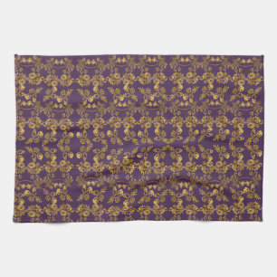 Elegant Gold Glitter Floral Garden Pattern Kitchen Towel