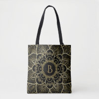 Elegant Gold Glitter Floral Mandala On Black