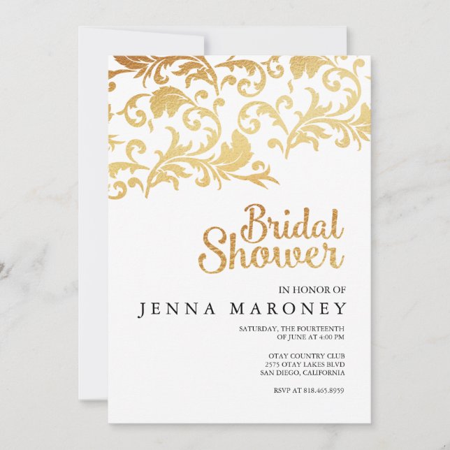 Elegant Gold Glitter Foil Bridal Shower Invitation (Front)