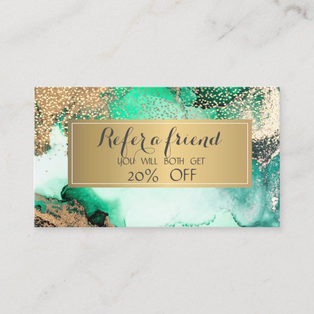 Elegant Gold Glitter,Frame Green Marble Referral Card (Front)