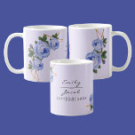 Elegant Gold Glitter Geometric Blue Floral Wed Coffee Mug<br><div class="desc">Personalize this with your names. Floral Wedding Elegant Gold Glitter Geometric design features an elegant faux gold glitter geometric frame pattern. Overlaid with watercolor roses and greenery foliage on two corners. Nice party favours for the reception or any event.</div>