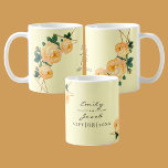 Elegant Gold Glitter Geometric Orange Floral Wed Coffee Mug<br><div class="desc">Personalize this with your names. Floral Wedding Elegant Gold Glitter Geometric design features an elegant faux gold glitter geometric frame pattern. Overlaid with watercolor roses and greenery foliage on two corners. Nice party favours for the reception or any event.</div>