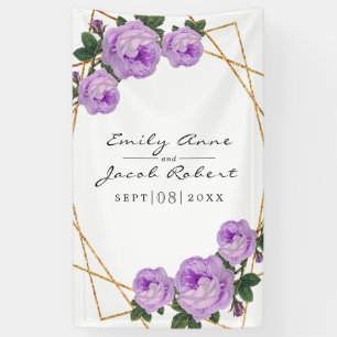 Elegant Gold Glitter Geometric Purple Floral Wed Banner
