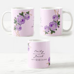 Elegant Gold Glitter Geometric Purple Floral Wed Coffee Mug<br><div class="desc">Personalize this with your names. Floral Wedding Elegant Gold Glitter Geometric design features an elegant faux gold glitter geometric frame pattern. Overlaid with watercolor roses and greenery foliage on two corners. Nice party favours for the reception or any event.</div>