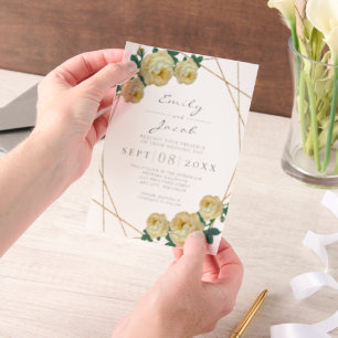 Elegant Gold Glitter Geometric Yellow Wedding Vellum Invitations