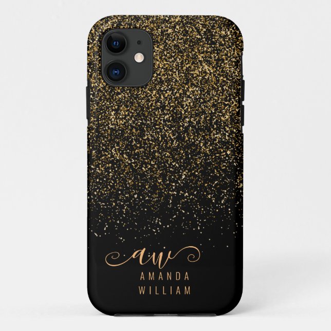 Elegant Gold Glitter Glam Monogram Name Case-Mate iPhone Case (Back)