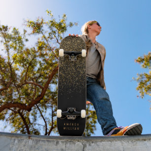 Elegant Gold Glitter Glam Monogram Name Skateboard