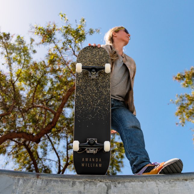 Elegant Gold Glitter Glam Monogram Name Skateboard (Outdoor 1)