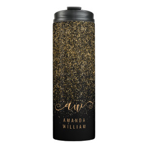 Elegant Gold Glitter Glam Monogram Name Thermal Tumbler