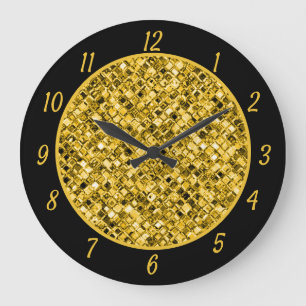 Elegant Gold Glitter Glam Sparkle Chic Large Clock