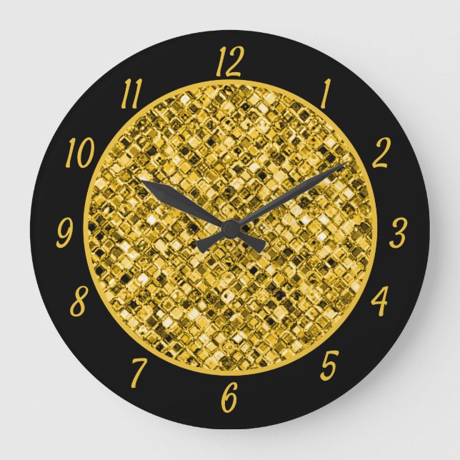 Elegant Gold Glitter Glam Sparkle Chic Large Clock (Front)