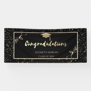 Elegant Gold Glitter Graduate Cap, Confetti Banner