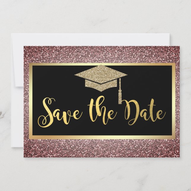 Elegant  Gold Glitter Graduation Brown  Save The Date (Front)