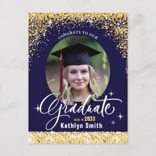 Elegant Gold Glitter Graduation Party Invitation Postcard