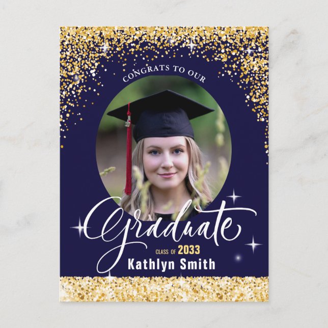 Elegant Gold Glitter Graduation Party Invitation Postcard (Front)