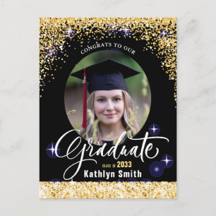 Elegant Gold Glitter Graduation Party Invitation  Postcard