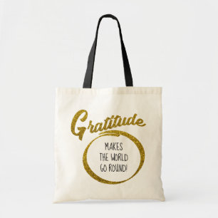 Elegant Gold Glitter Gratitude Typography Reusable Tote Bag