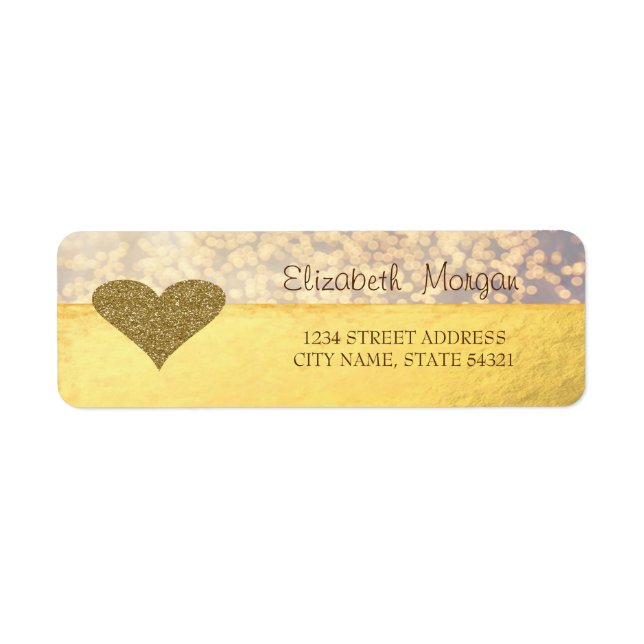 Elegant,Gold Glitter Heart,Bokeh Address Label (Front)