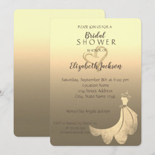 Elegant Gold Glitter Heart, Dress Bridal Shower Invitation