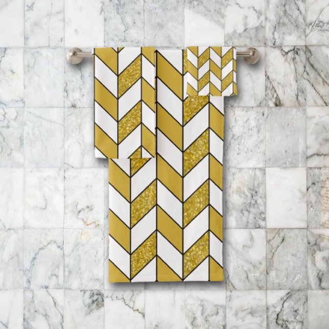 Elegant Gold Glitter Herringbone Chevron Pattern Bath Towel Set (Creator Uploaded)