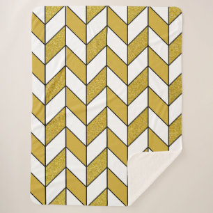 Elegant Gold Glitter Herringbone Chevron Pattern Sherpa Blanket